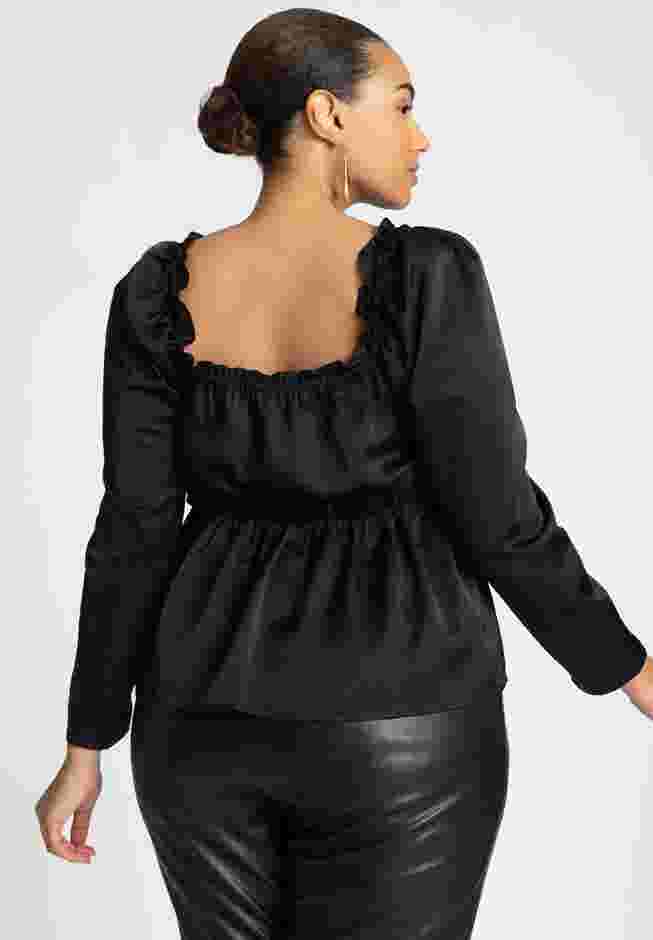 Ruffle Detail Satin Peplum Top image number 2