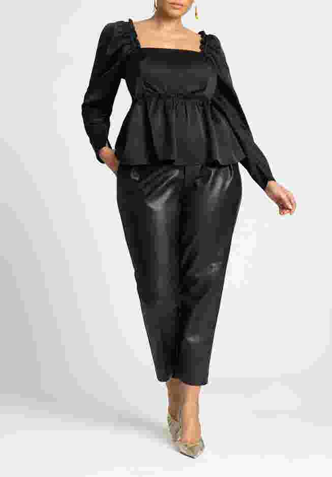 Ruffle Detail Satin Peplum Top image number 3