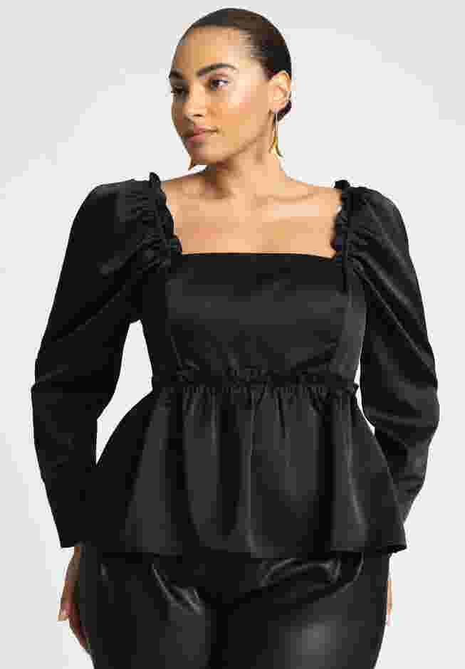 Ruffle Detail Satin Peplum Top image number 0