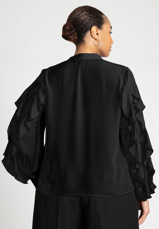 Ruffle Sleeve Button Front Blouse image number null