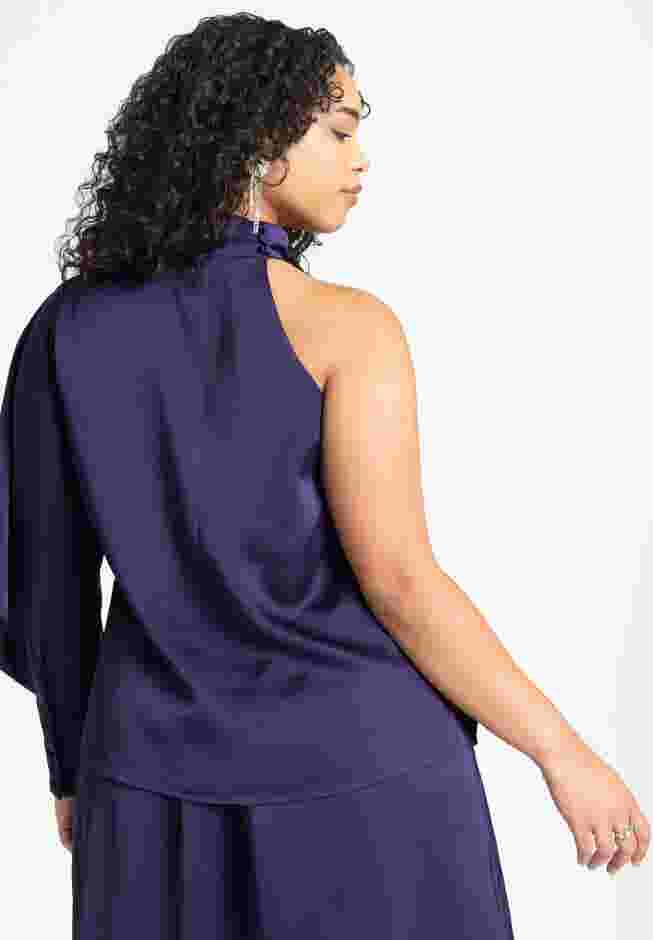 One Shoulder Satin Top With Draped Sleeve image number 1