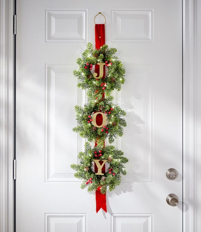 38" Long Pre-Lit Triple Joy Wreath image number 0