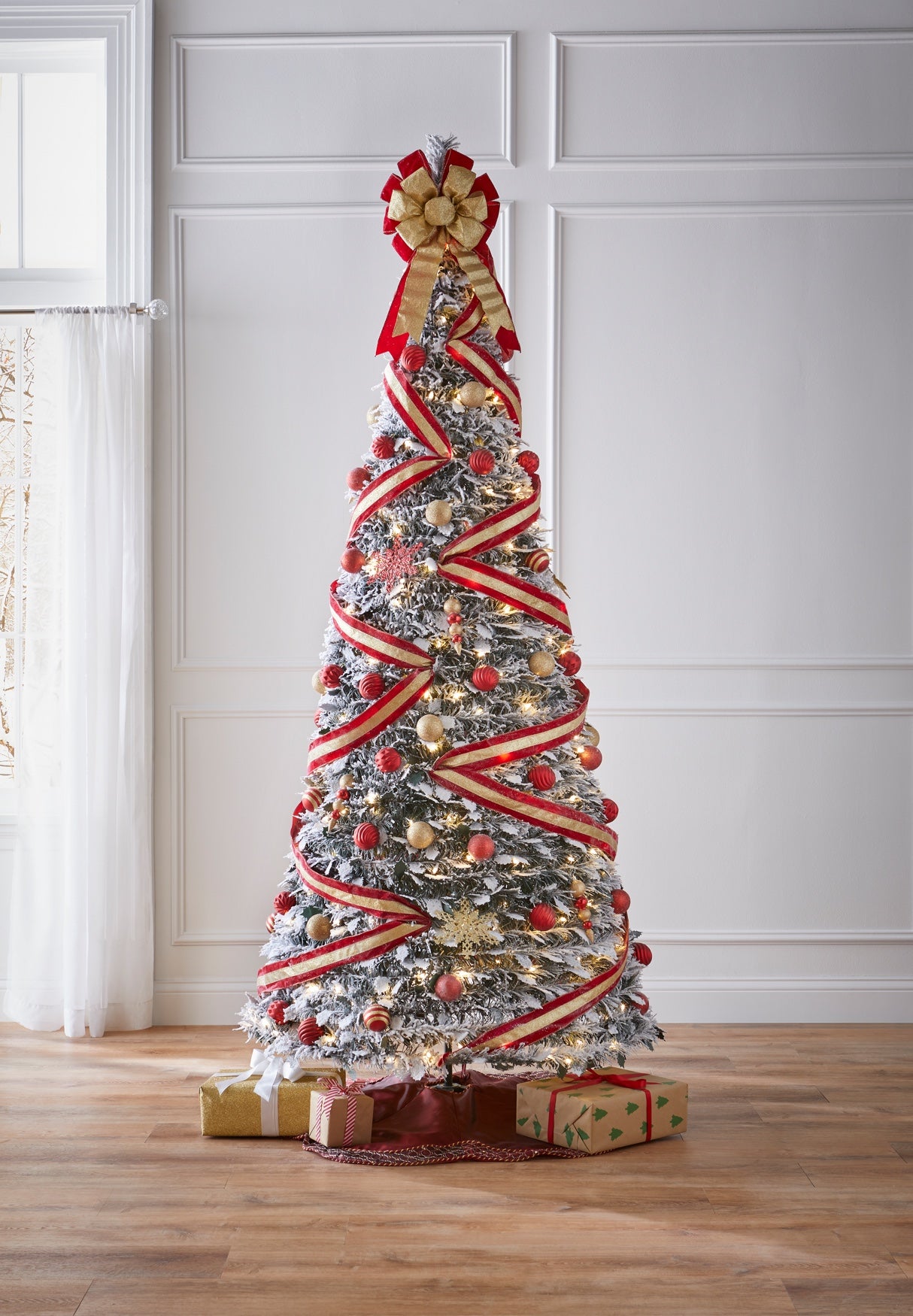 7½’FT Pre-Lit Flocked Pop-Up Tree image number 0