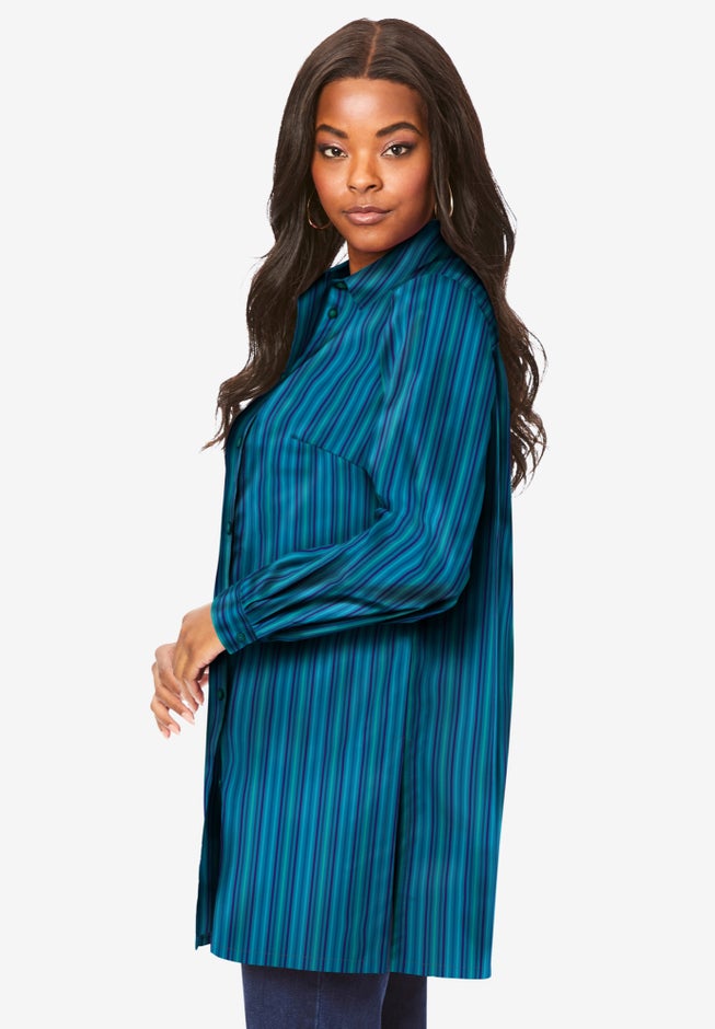 Kate Long-Sleeve Crisp Cotton-Blend Button-Front Tunic image number 2