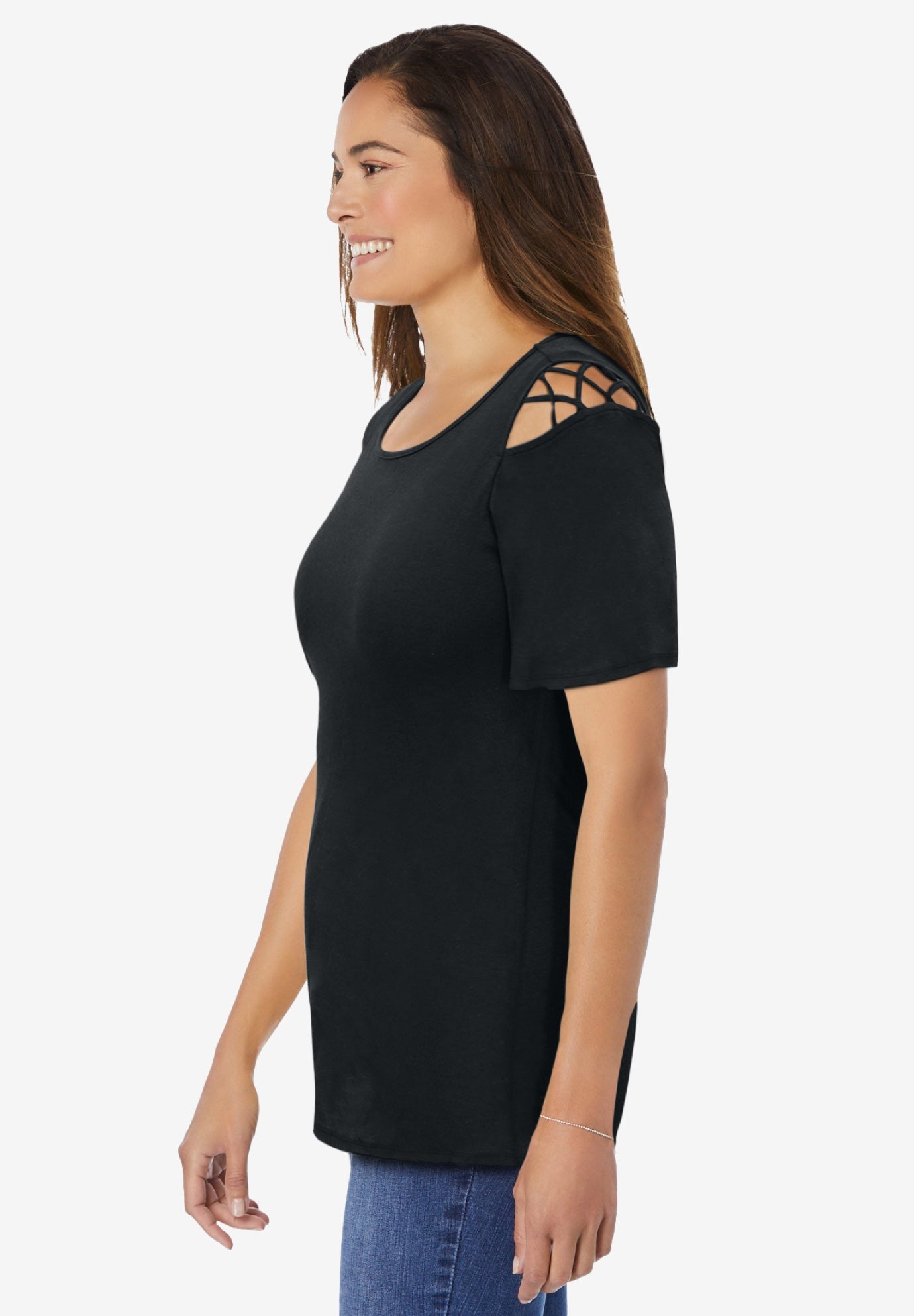 Lattice-Detail Cold-Shoulder Tee image number 2