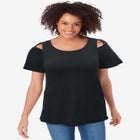 Lattice-Detail Cold-Shoulder Tee image number null