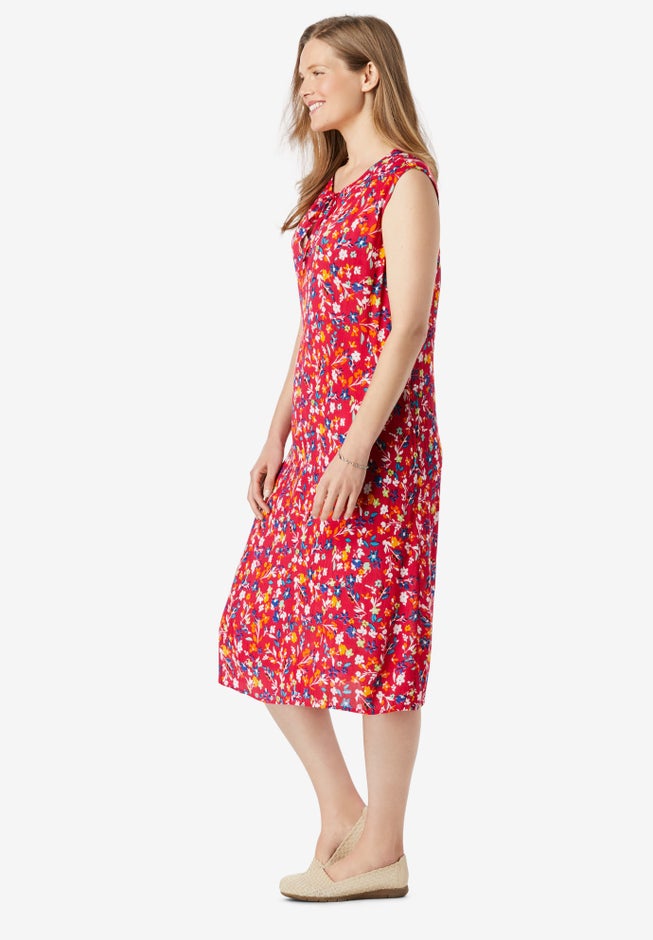 Tie-Neck Sleeveless Crinkle Dress image number null