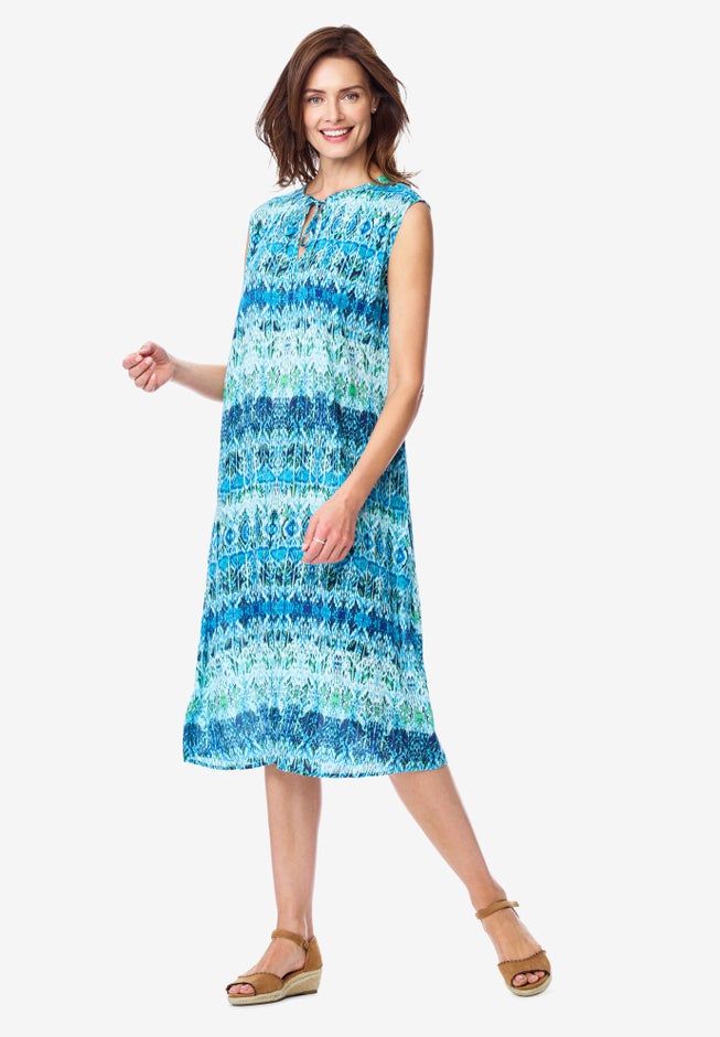 Tie-Neck Sleeveless Crinkle Dress image number null