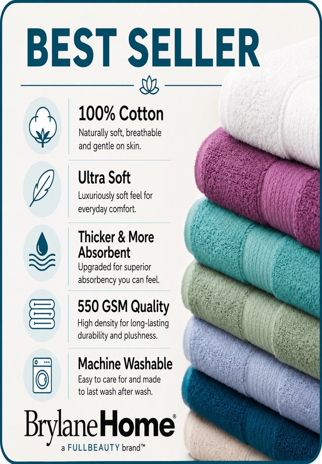 BH Studio 6-Piece Plush & Absorbent 100% Cotton Bath Towel Set image number 3