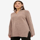 &frac14; Zip Sweater Tunic With Side Slits image number null