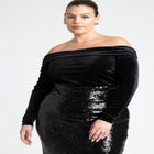 Off The Shoulder Velvet And Sequin Dress image number null