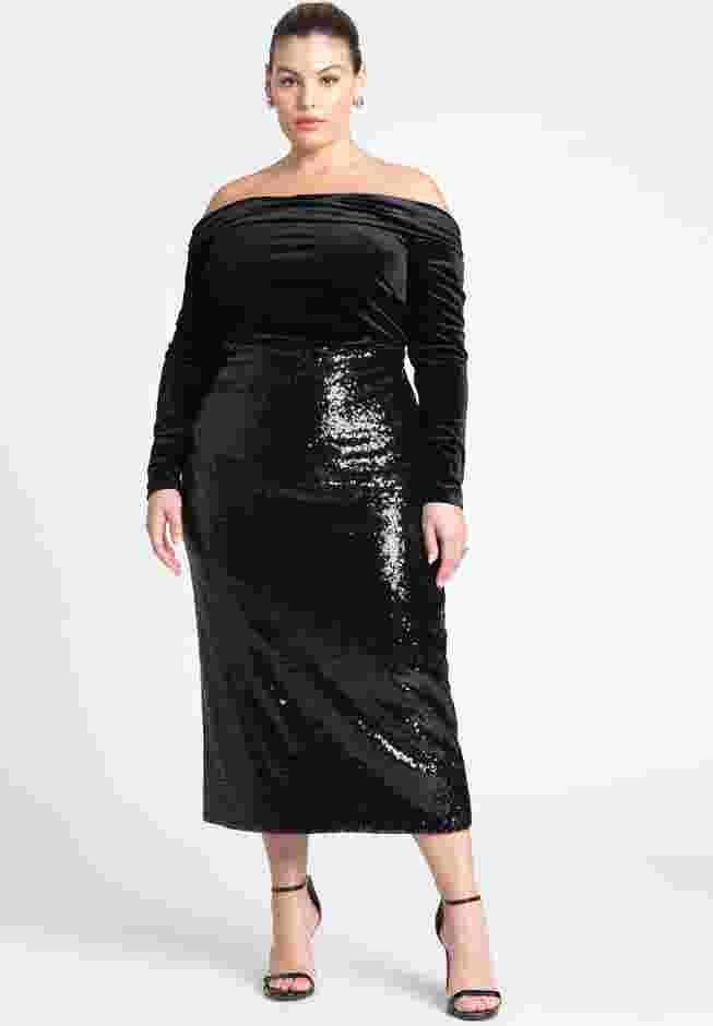 Off The Shoulder Velvet And Sequin Dress image number 0