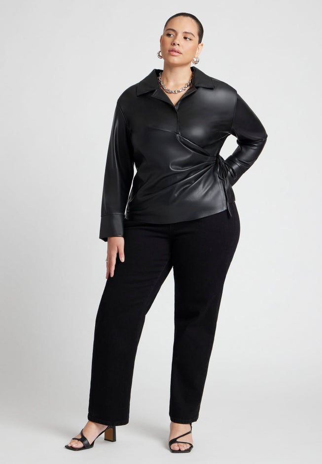 Faux Leather Wrap Top image number 2