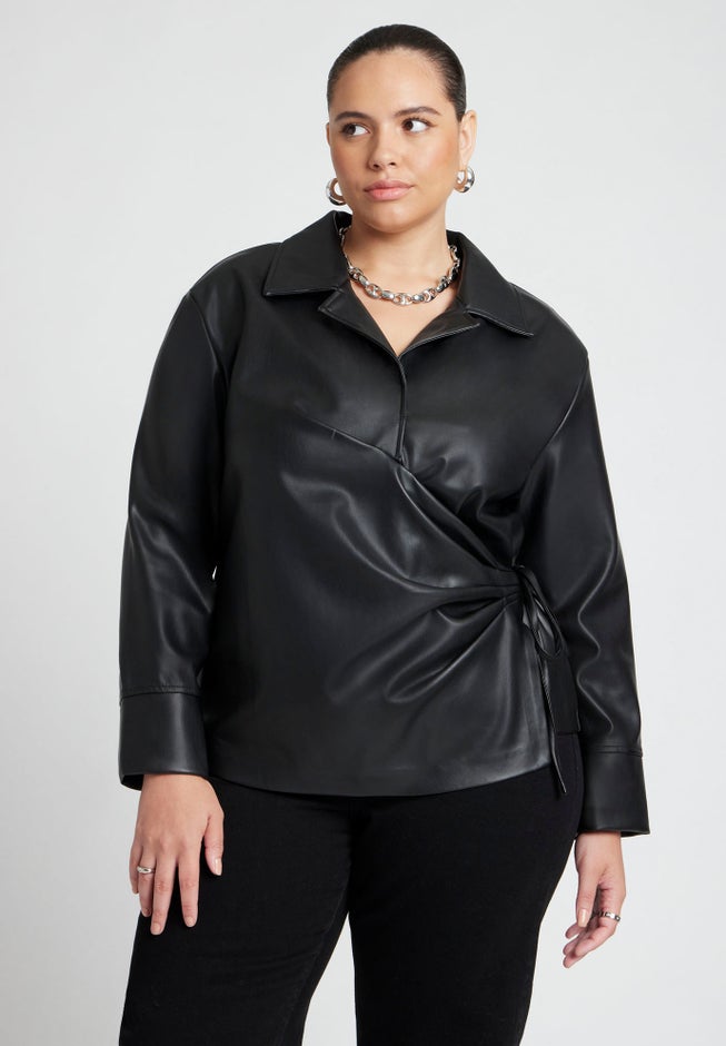 Faux Leather Wrap Top image number 0