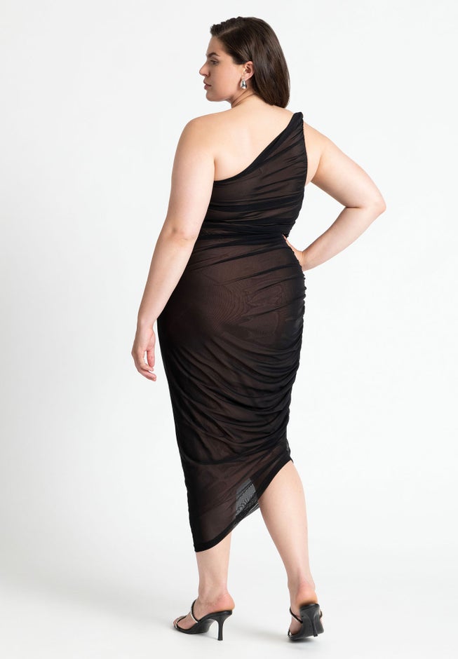 One Shoulder Mesh Overlay Dress image number 2