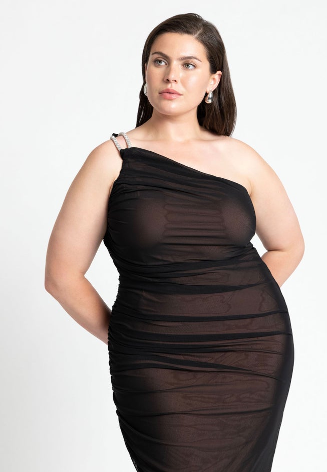 One Shoulder Mesh Overlay Dress image number 3