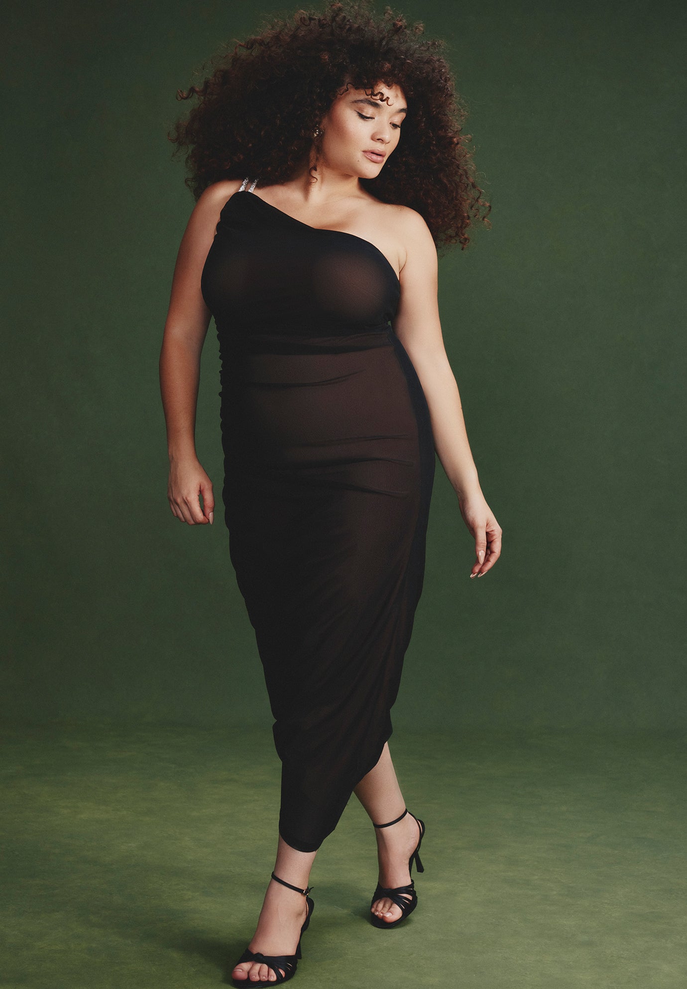 One Shoulder Mesh Overlay Dress image number 0