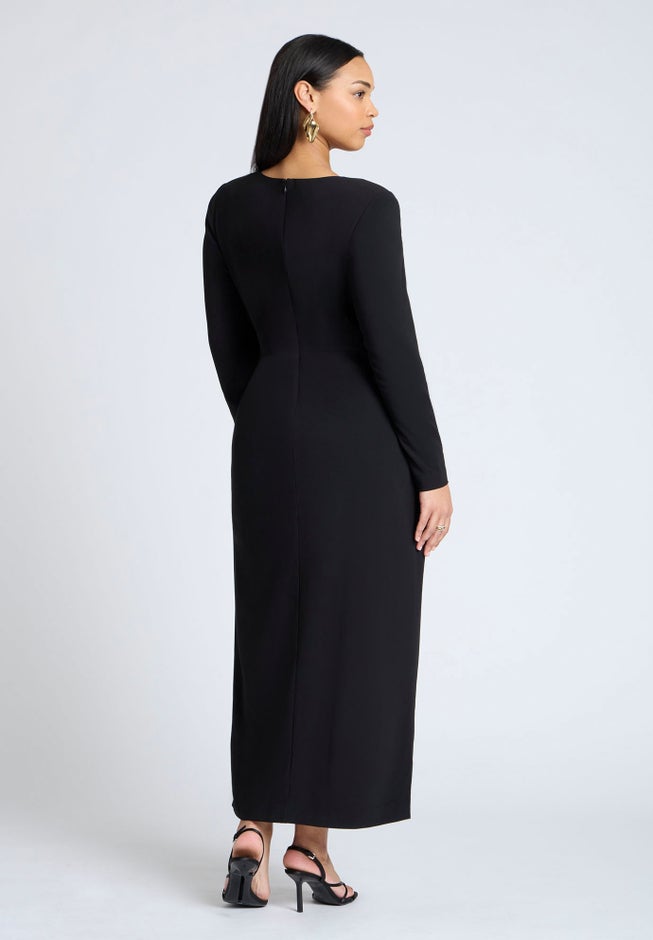 Shirred Strong Shoulder Tie Detail Dress image number 1