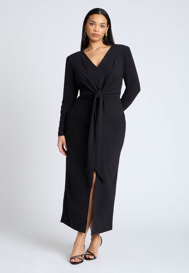 Shirred Strong Shoulder Tie Detail Dress image number 2