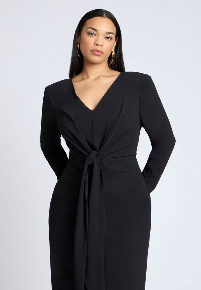 Shirred Strong Shoulder Tie Detail Dress image number 3