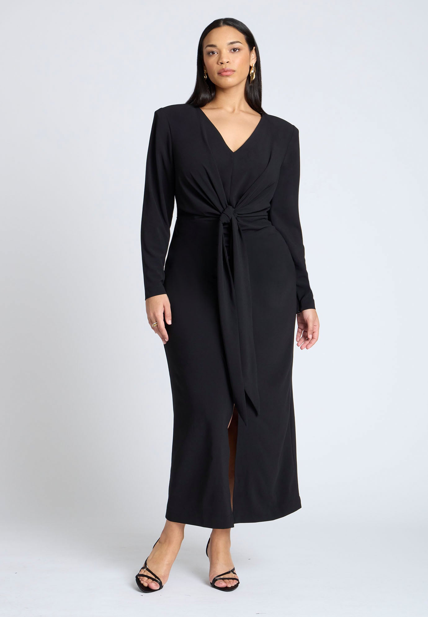 Shirred Strong Shoulder Tie Detail Dress image number 0