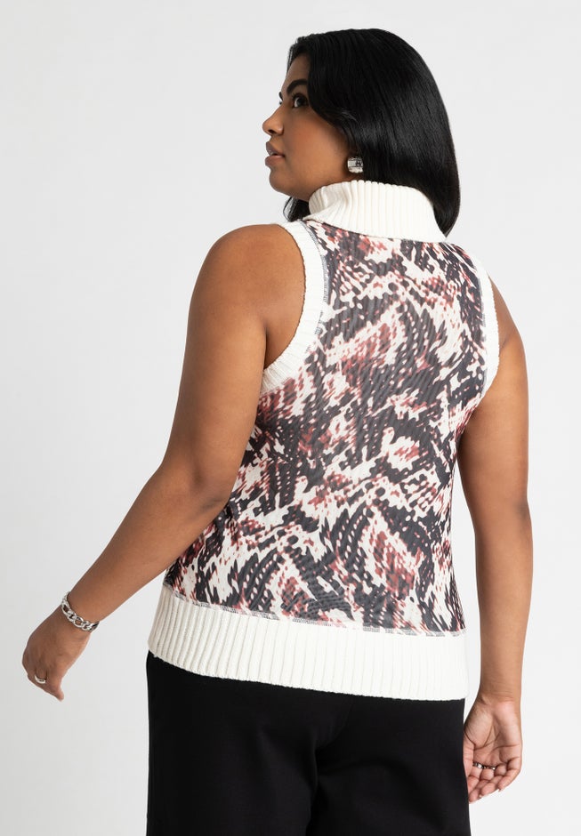 Sleeveless Printed Turtleneck Sweater image number 2