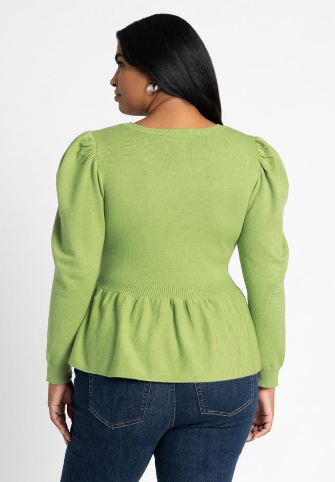 Peplum Puff Sleeve Sweater image number null