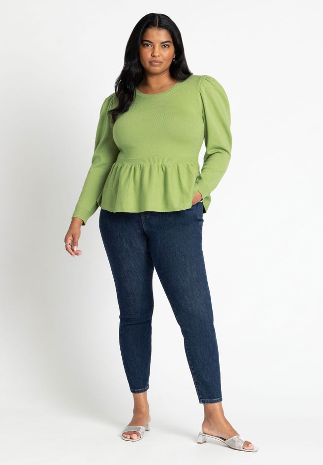 Peplum Puff Sleeve Sweater image number null