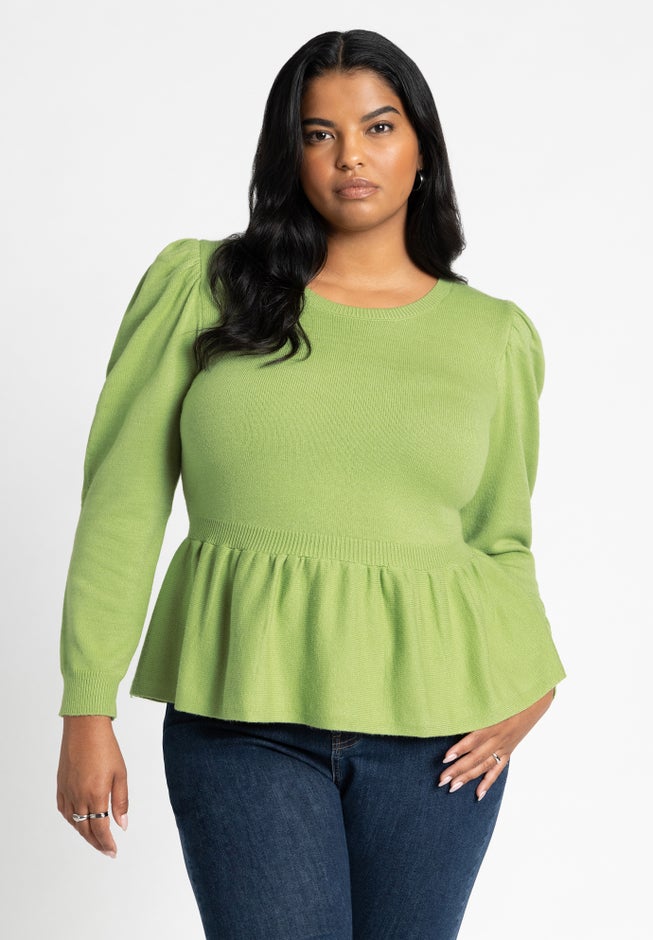 Peplum Puff Sleeve Sweater image number null