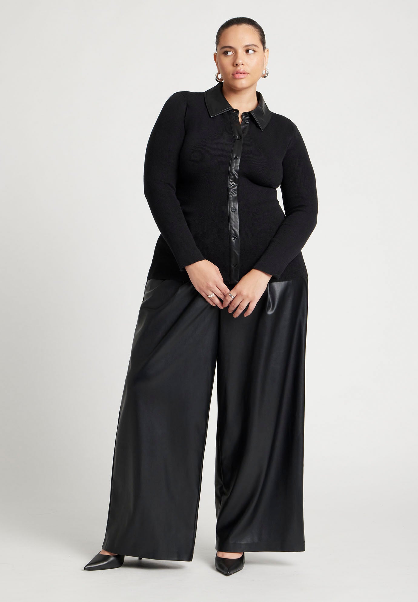 Faux Leather Detail Sweater image number 2