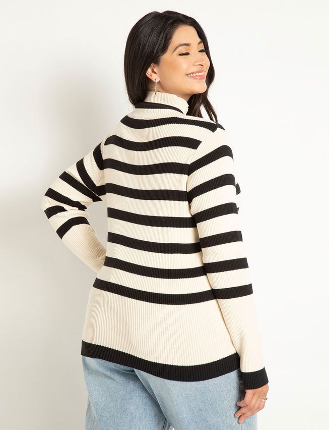 Striped Mock Neck Sweater image number null