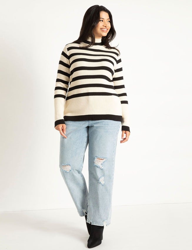 Striped Mock Neck Sweater image number null