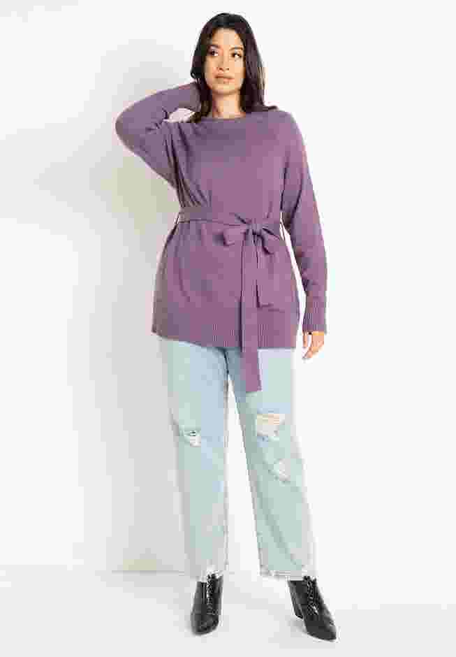 Relaxed Tunic Sweater With Belt image number 2