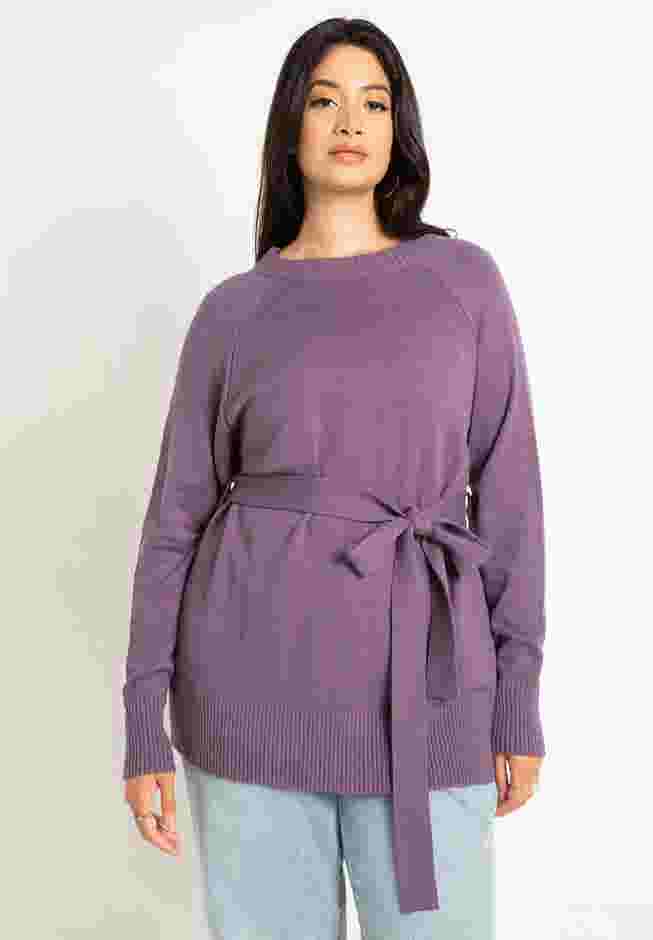 Relaxed Tunic Sweater With Belt image number 0