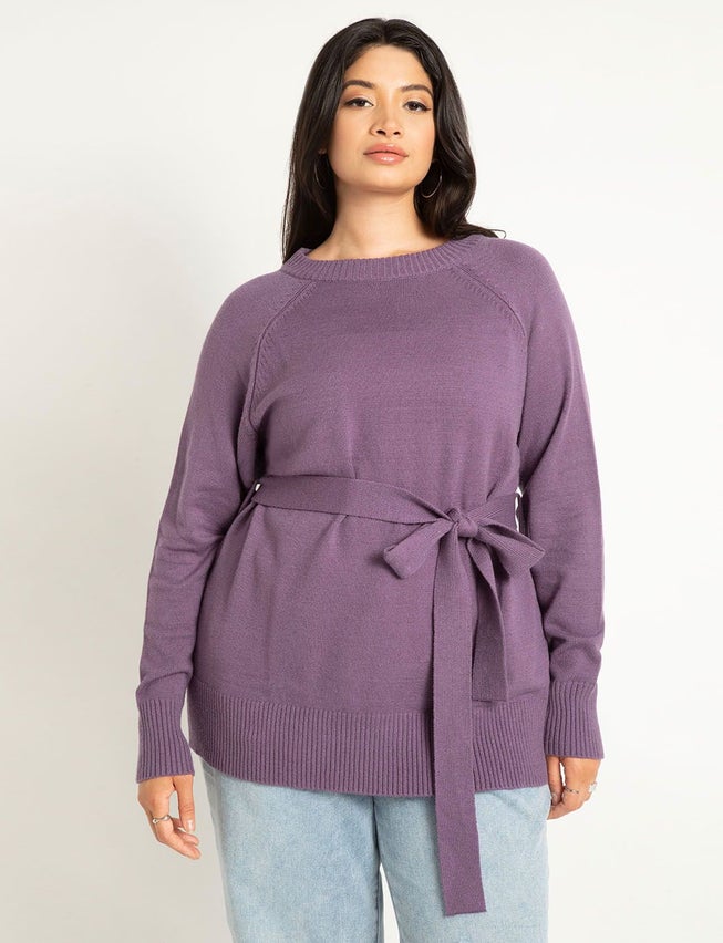 Relaxed Tunic Sweater With Belt image number null