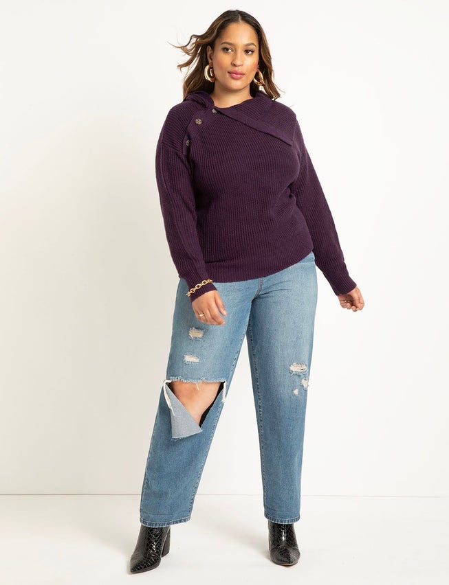 Asym Button Collar Sweater image number null