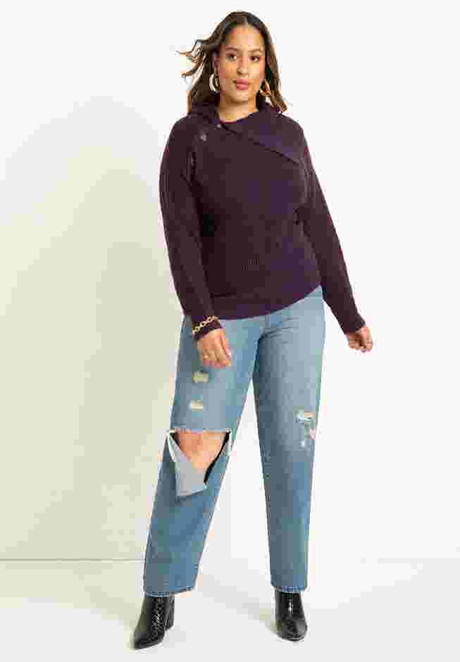 Asym Button Collar Sweater image number 2