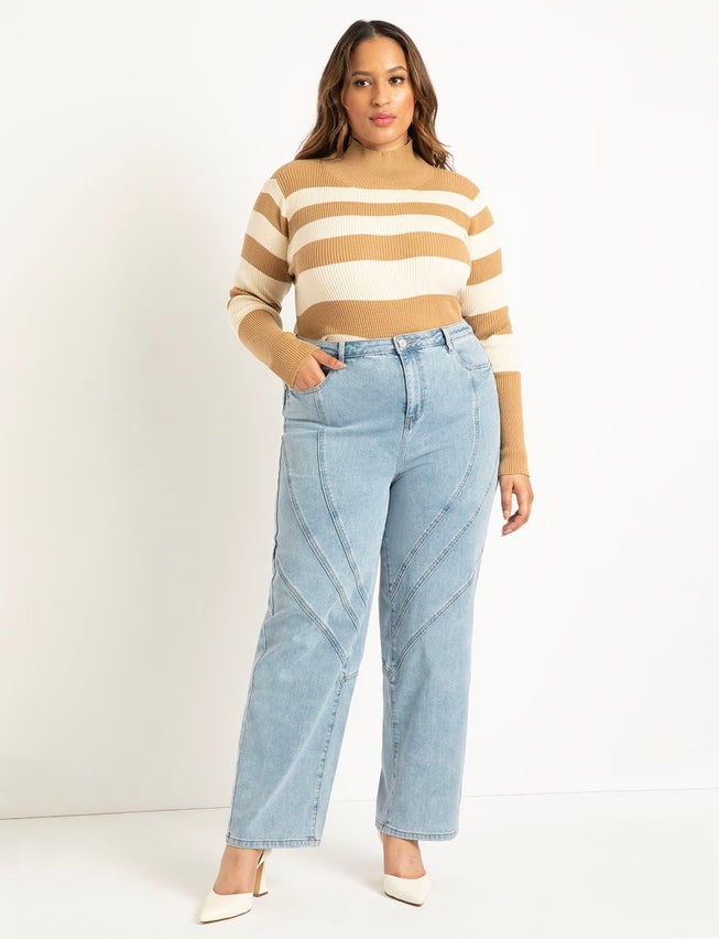 Striped Mock Neck Sweater image number null