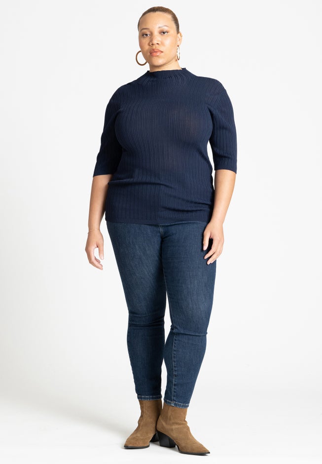 Sleek Funnel Neck Elbow Sleeve Sweater image number null