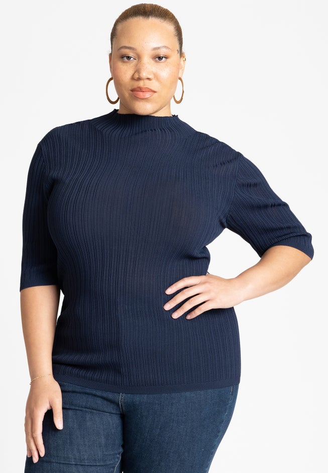 Sleek Funnel Neck Elbow Sleeve Sweater image number null