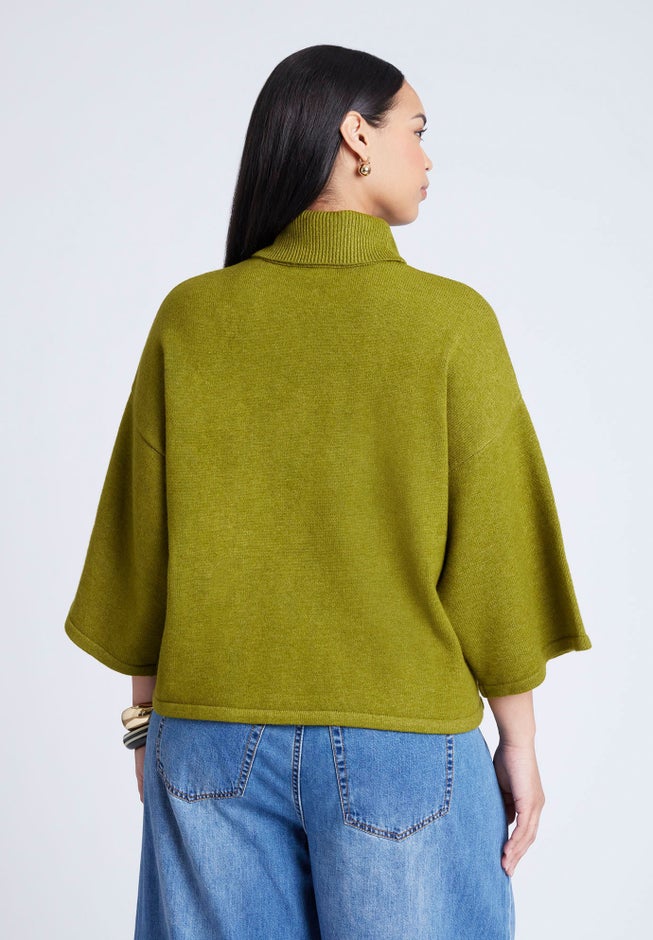Boxy Three Quarter Sleeve Turtleneck image number 1