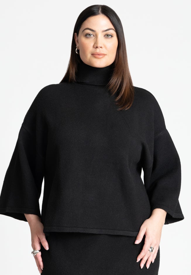 Boxy Three Quarter Sleeve Turtleneck image number 1
