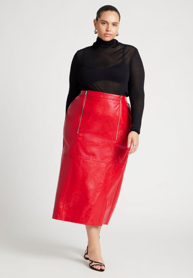 Faux Patent Leather Skirt With Zipper Detail image number null