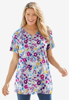 Perfect Printed Short-Sleeve V-Neck Tunic