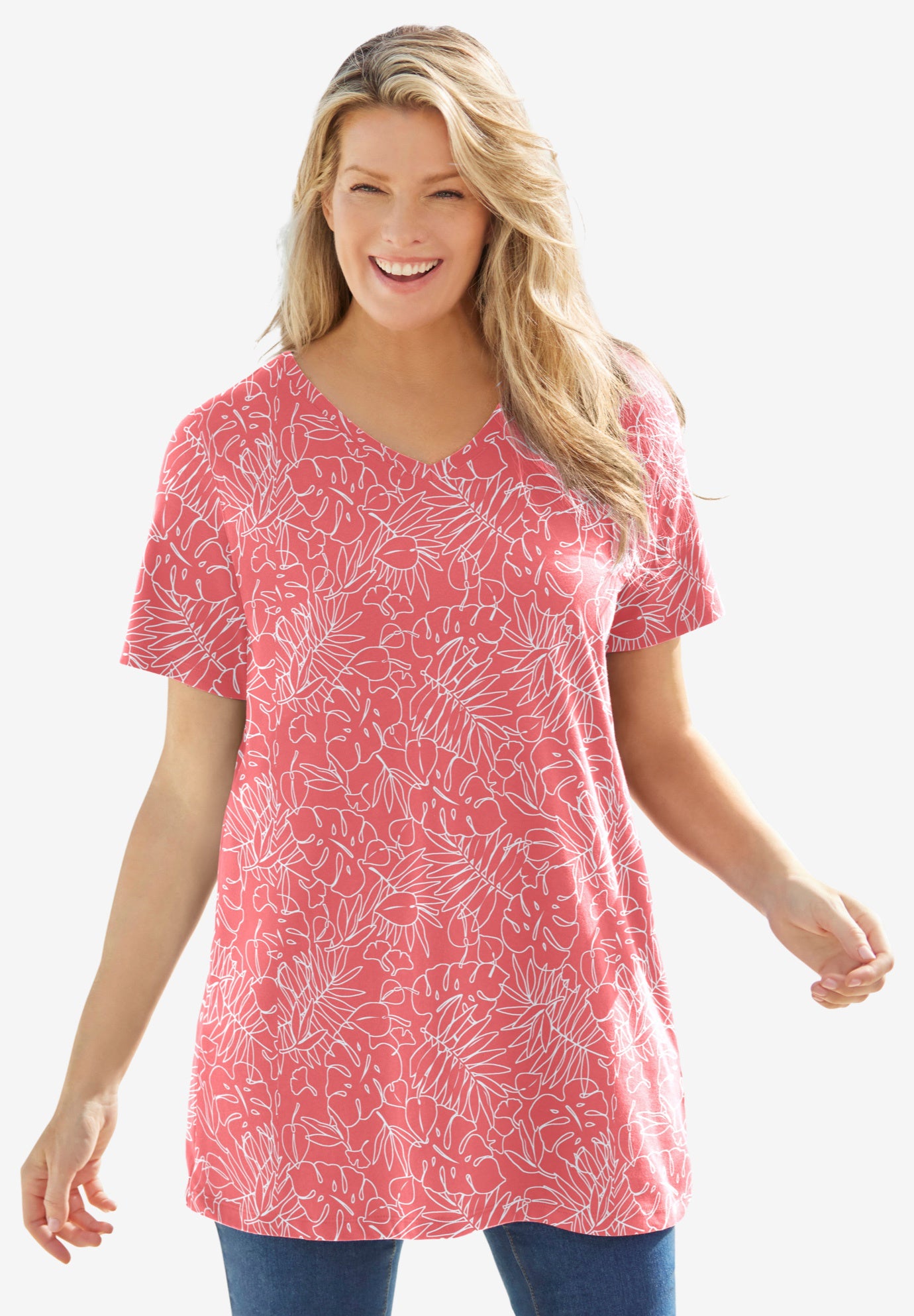 Perfect Printed Short-Sleeve V-Neck Tunic image number 0