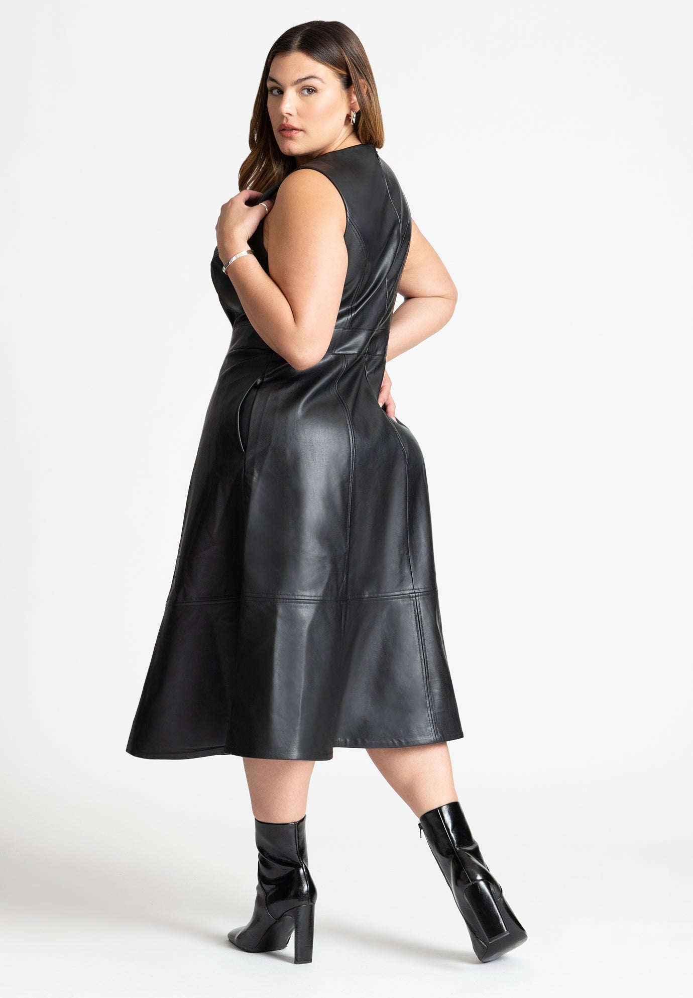 Faux Leather Knot Detail Flare Dress image number 2