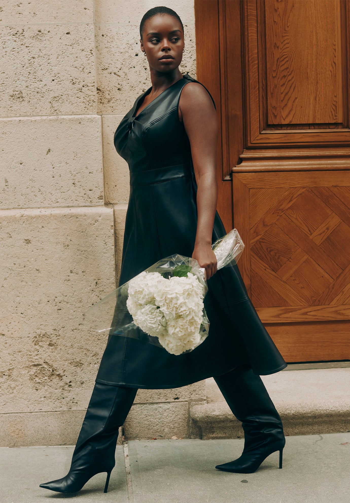 Faux Leather Knot Detail Flare Dress image number 0