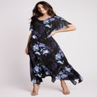 Plus Size Floral Sequin Flutter-Sleeve Gown &ndash; Handkerchief-Hem Maxi Dress image number null