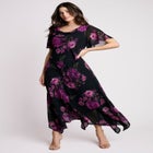 Plus Size Floral Sequin Flutter-Sleeve Gown – Handkerchief-Hem Maxi Dress image number null