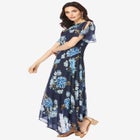 Plus Size Floral Sequin Flutter-Sleeve Gown – Handkerchief-Hem Maxi Dress image number null